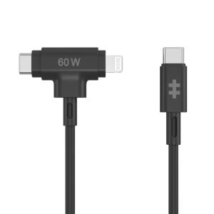 Hyperjuice Silicone USB-c To USB-c And Lightning Hybrid 60w Cable - Black