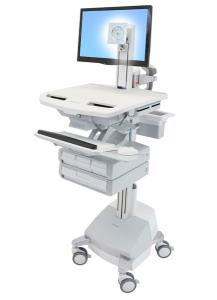 Styleview Cart With LCD Pivot SLA Powered 4 Drawers (white Grey And Polished Aluminum) Eu/sa