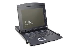 Modularized 43.2cm (17in) TFT console with 16 port KVM, RAL 9005 black -  Qwerty UK