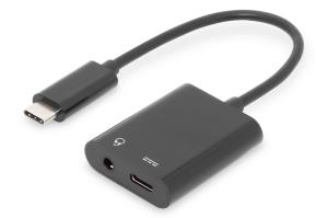 USB Type-C Splitter cable, type C - 3.5mm+type C M/F/F, 20cm Black