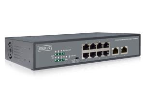 Fast Ethernet PoE af/at 8 port switch + 2 uplinks 120W PoE power budget, rack mountable