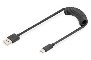 USB  Type A to USB  Type C Spring cable TPE USB 2.0, PD60W Max; 1m