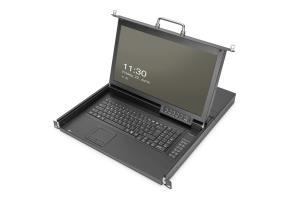 Modularized 43,2cm HD LCD TFT console, 16 Port VGA,  with 16 port VGA KVM, CH keyboard, RAL 9005 black - UK Keybaord