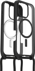 iPhone 16 Pro Case with Strap - React Series Necklace Magsafe - Black Crystal (Clear/Black)