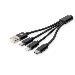 USB charger cable USB A - Lightning+micro B+Type-C M/M/M/M 15cm 3 in 1 cable, cotton, CE, black