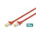 Patch cable - CAT6a - S/FTP - Snagless -  3m - red - 10pk